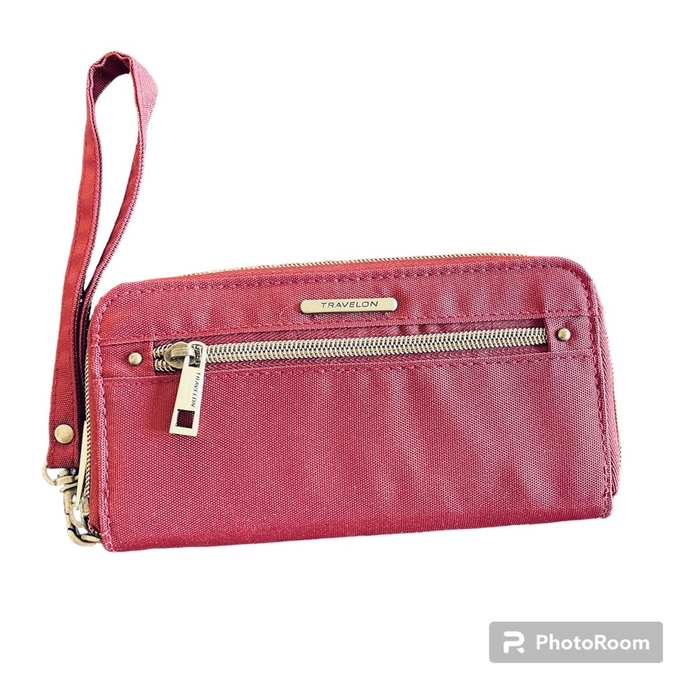 NWT Travelon wallet RFID protection clutch dark red burgundy maroon